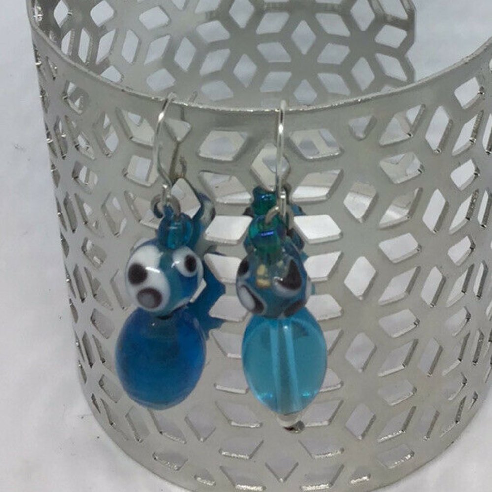 Artisan Silver Tone Glass Bead Dangle Earrings